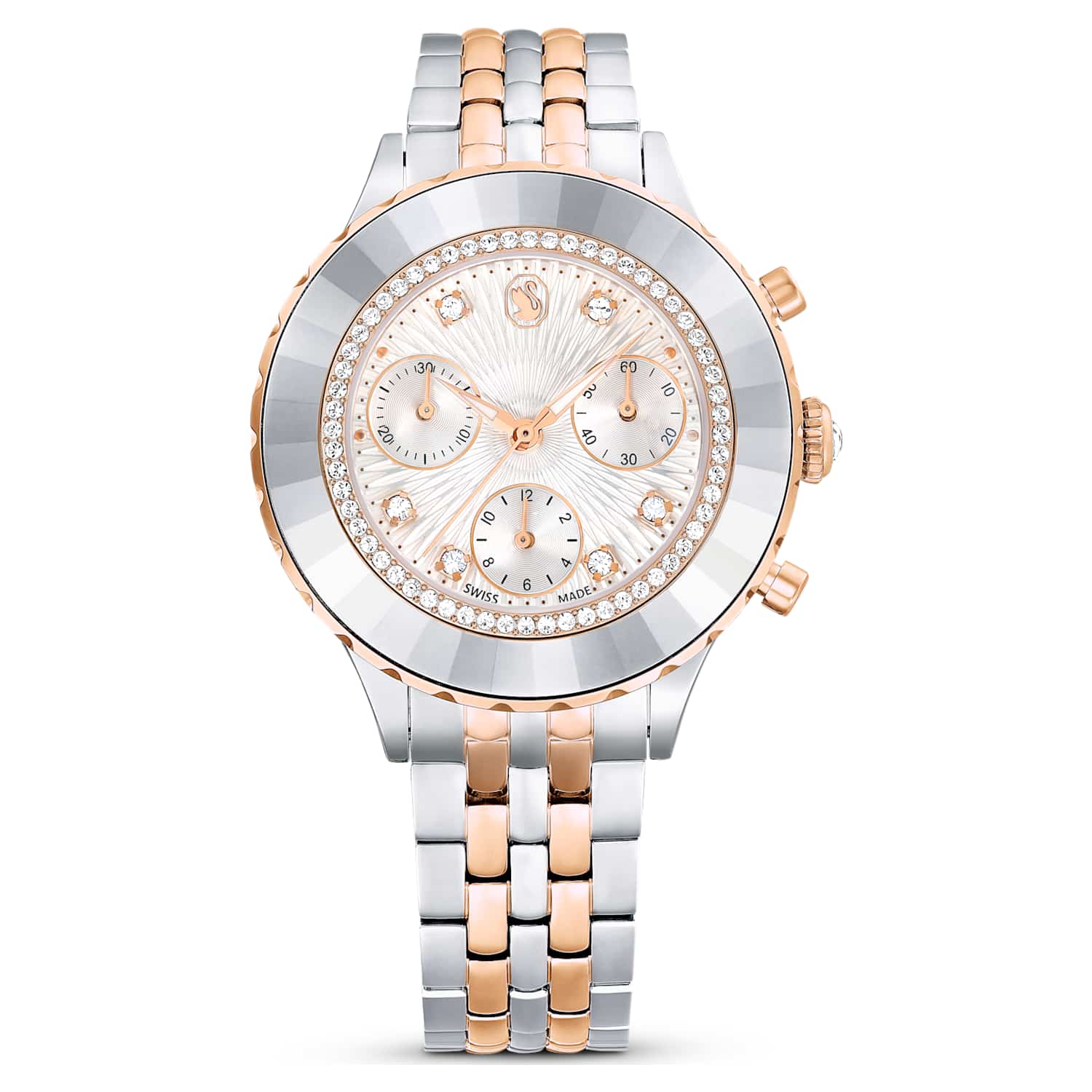 Octea chrono watch, Swiss Made, Metal bracelet, Rose gold tone, Mixed metal finish