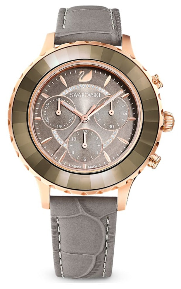 Swarovski Octea Lux Chrono watch, Swiss Made, Leather strap, Gray, Crystals — product photo (5452495)