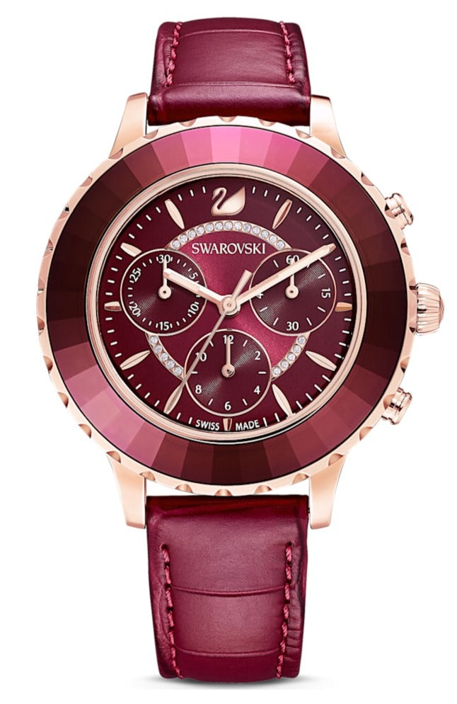 Swarovski Octea Lux Chrono watch, Swiss Made, Leather strap, Red, Crystals — product photo (5646975)