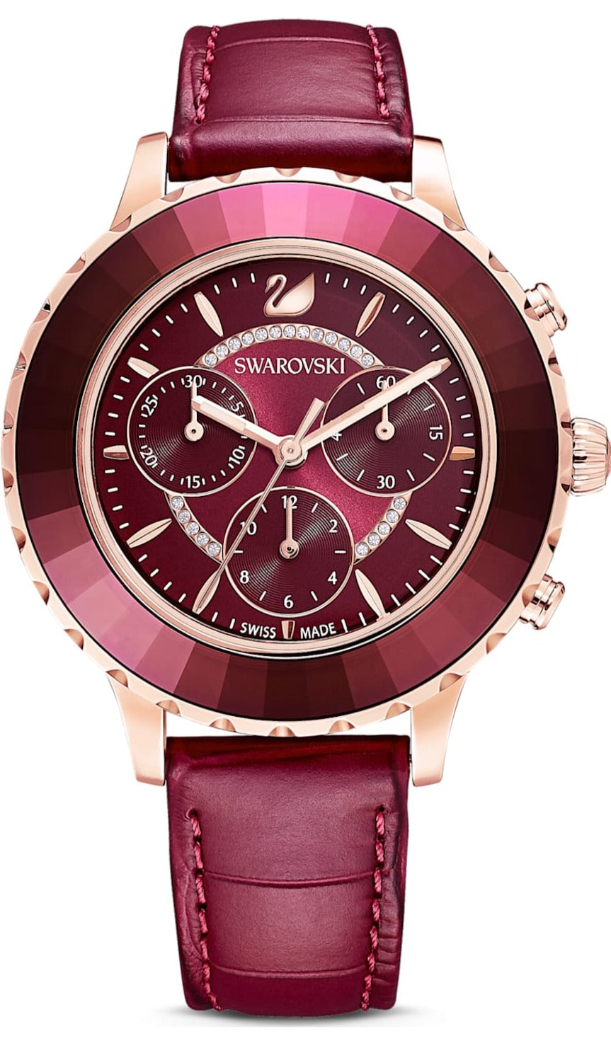 Swarovski Octea Lux Chrono watch, Swiss Made, Leather strap, Red, Crystals — product photo (5547642)