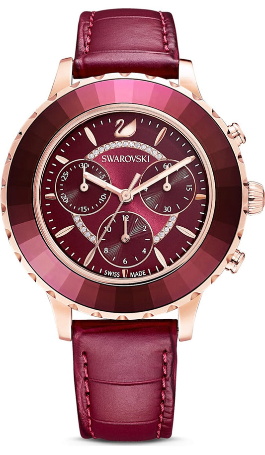 Swarovski Octea Lux Chrono watch, Swiss Made, Leather strap, Red, Crystals — product photo (5547642)
