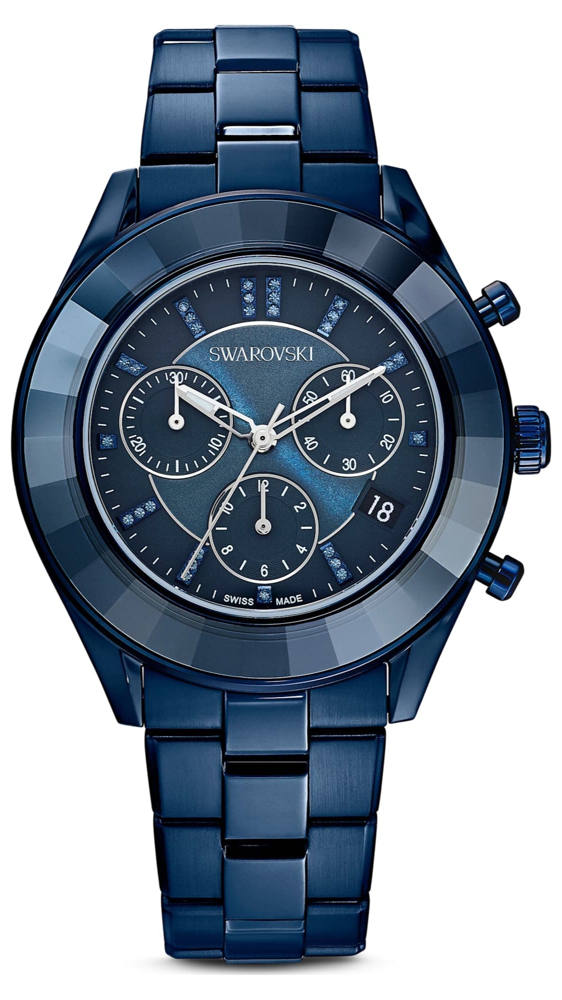 Swarovski Octea lux sport watch, Metal bracelet, Blue, Stainless Steel — product photo (5610475)