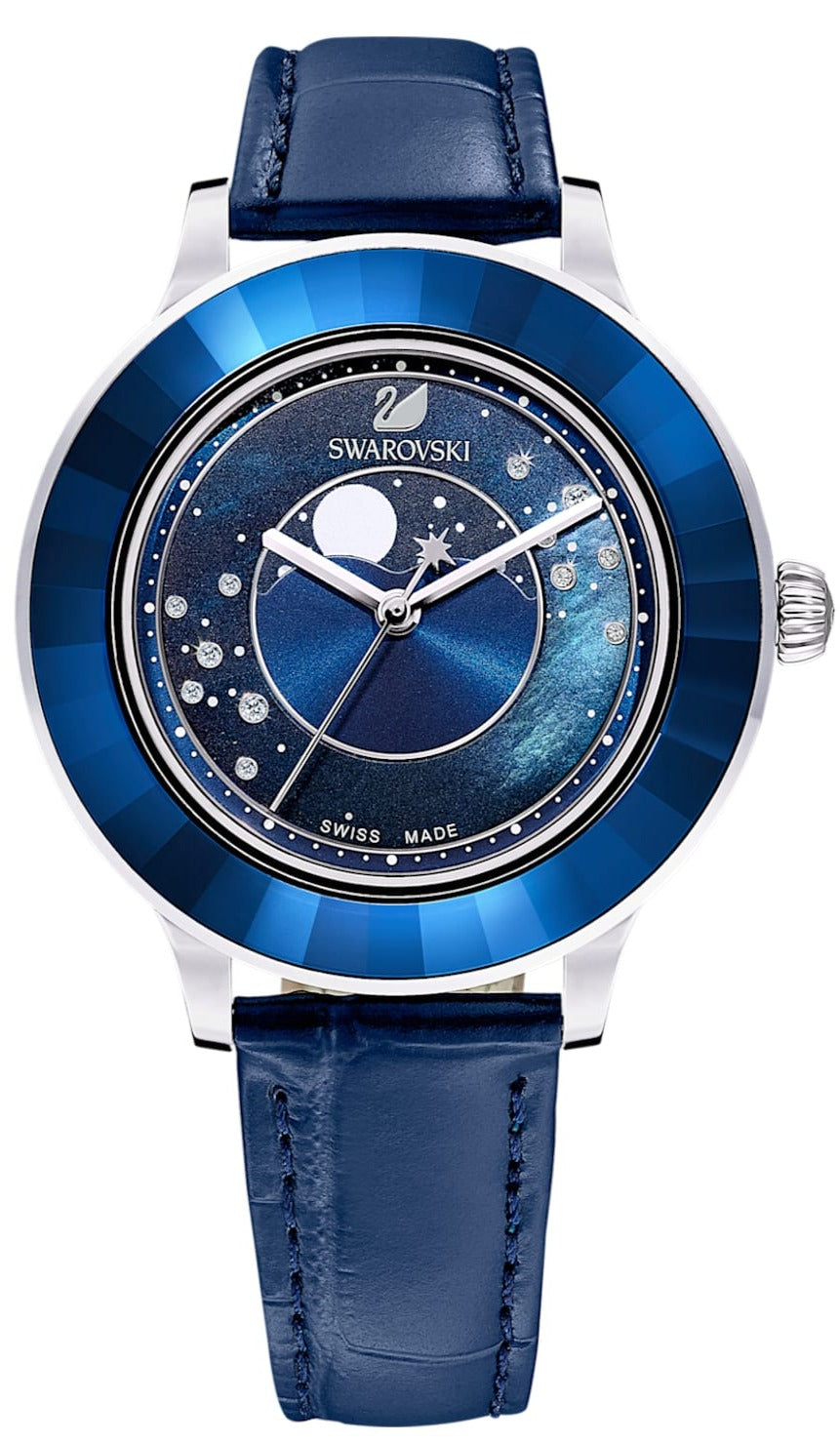 Swarovski Octea Lux watch, Swiss Made, Leather strap, Blue, Crystals — product photo (5516305)