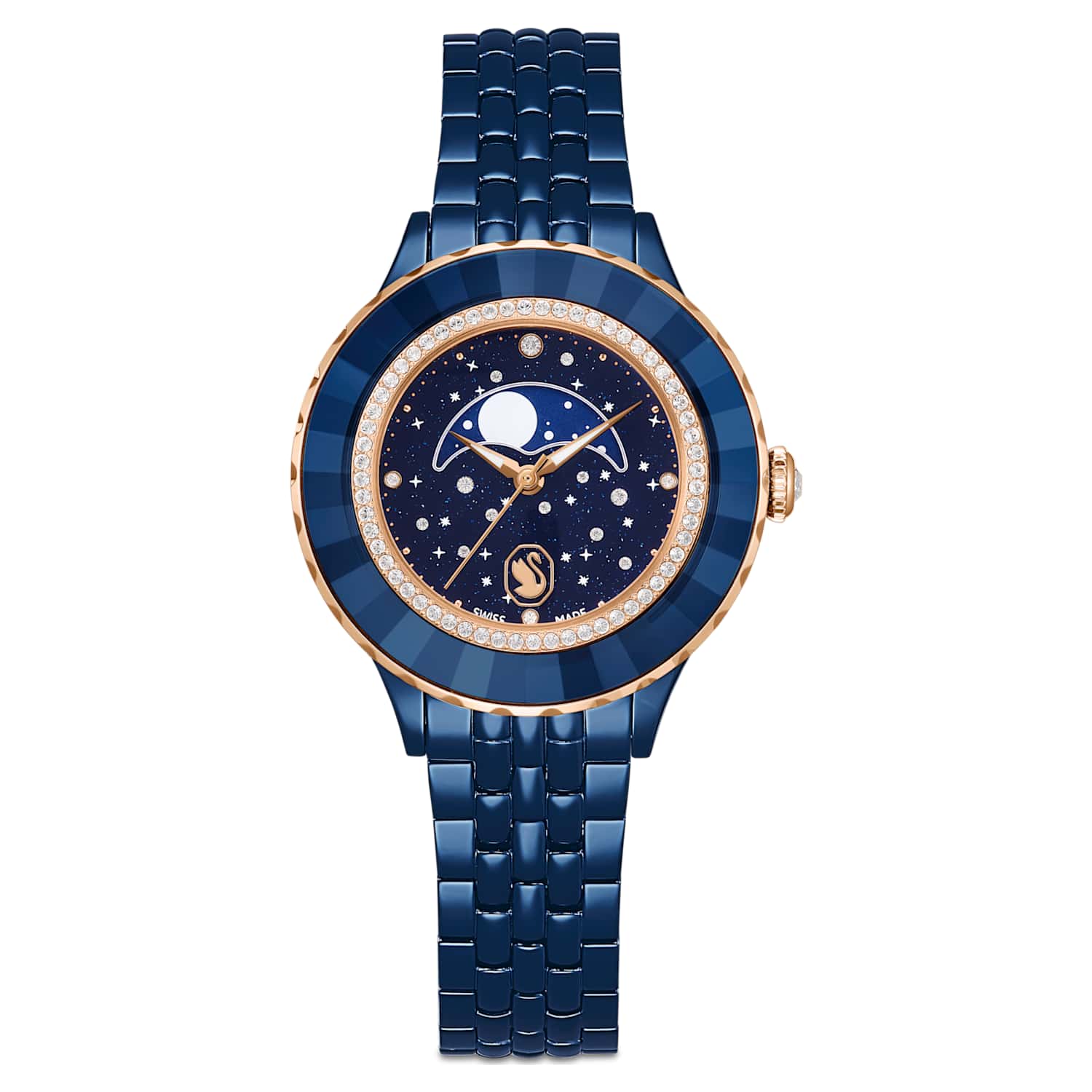 Octea moon watch, Swiss Made, Metal bracelet, Blue, Blue finish