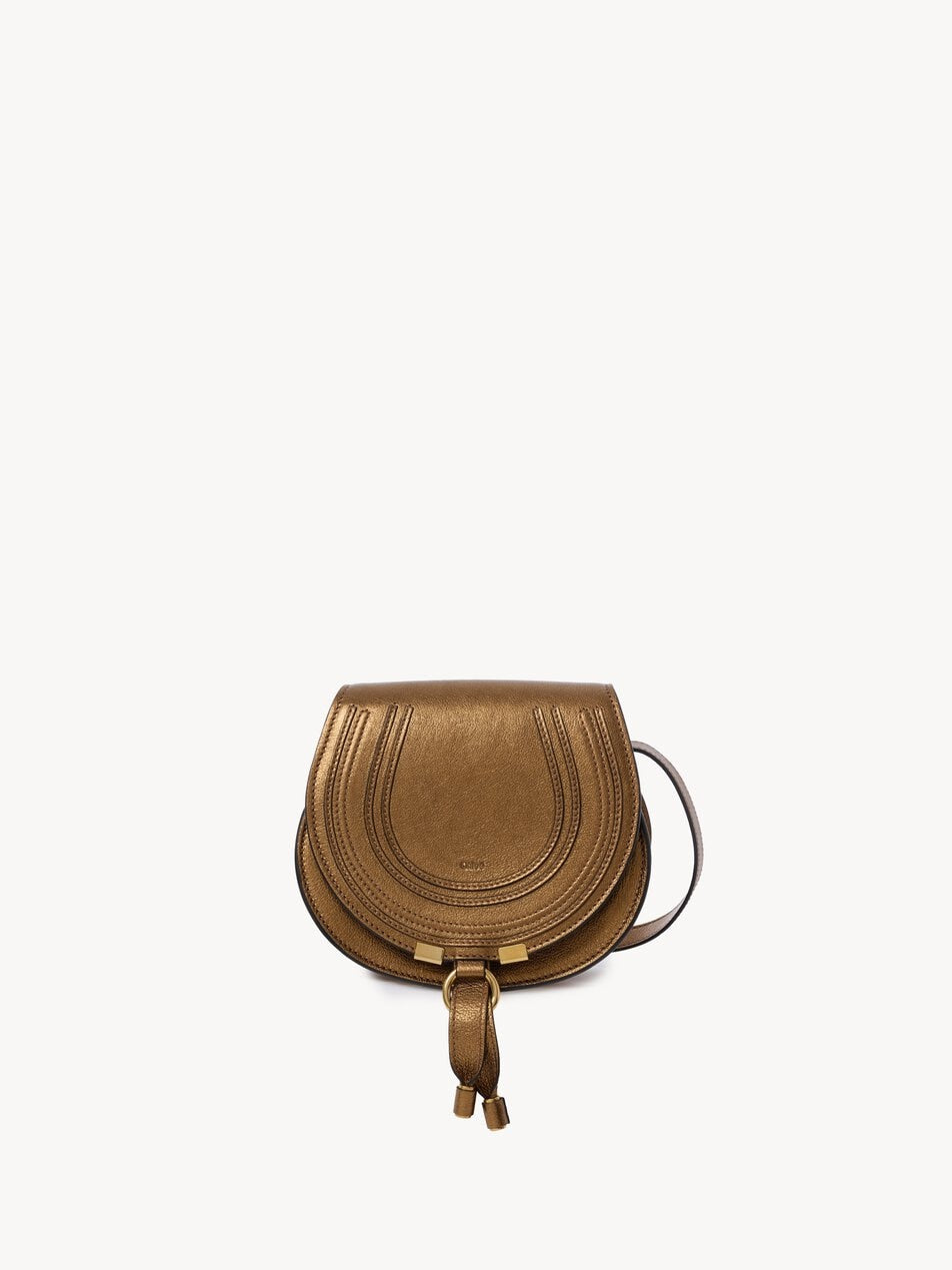 CHLOE Small Marcie saddle bag in metallized leather Golden Brown by CHLOE