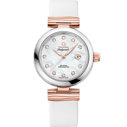 De Ville Ladymatic 34 mm, steel - Sedna™ gold on leather strap - 425.22.34.20.55.004
