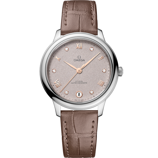 De Ville Prestige 34 mm, steel on leather strap - 434.13.34.20.52.002