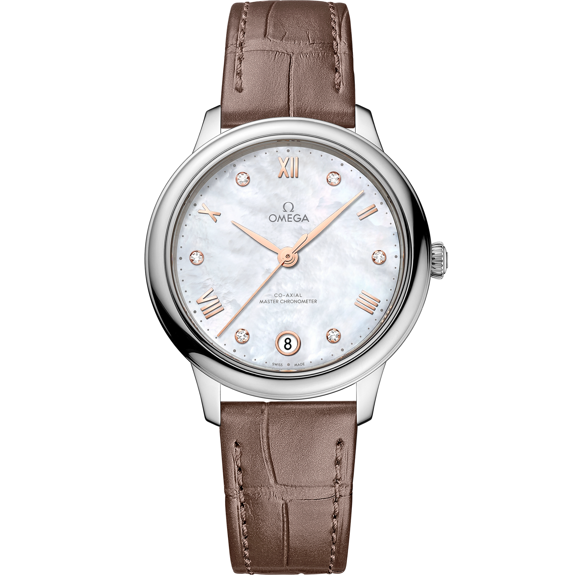 De Ville Prestige 34 mm, steel on leather strap - 434.13.34.20.55.001