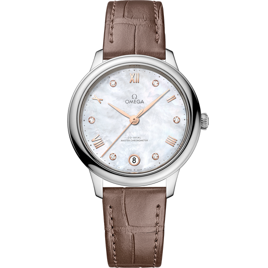De Ville Prestige 34 mm, steel on leather strap - 434.13.34.20.55.001