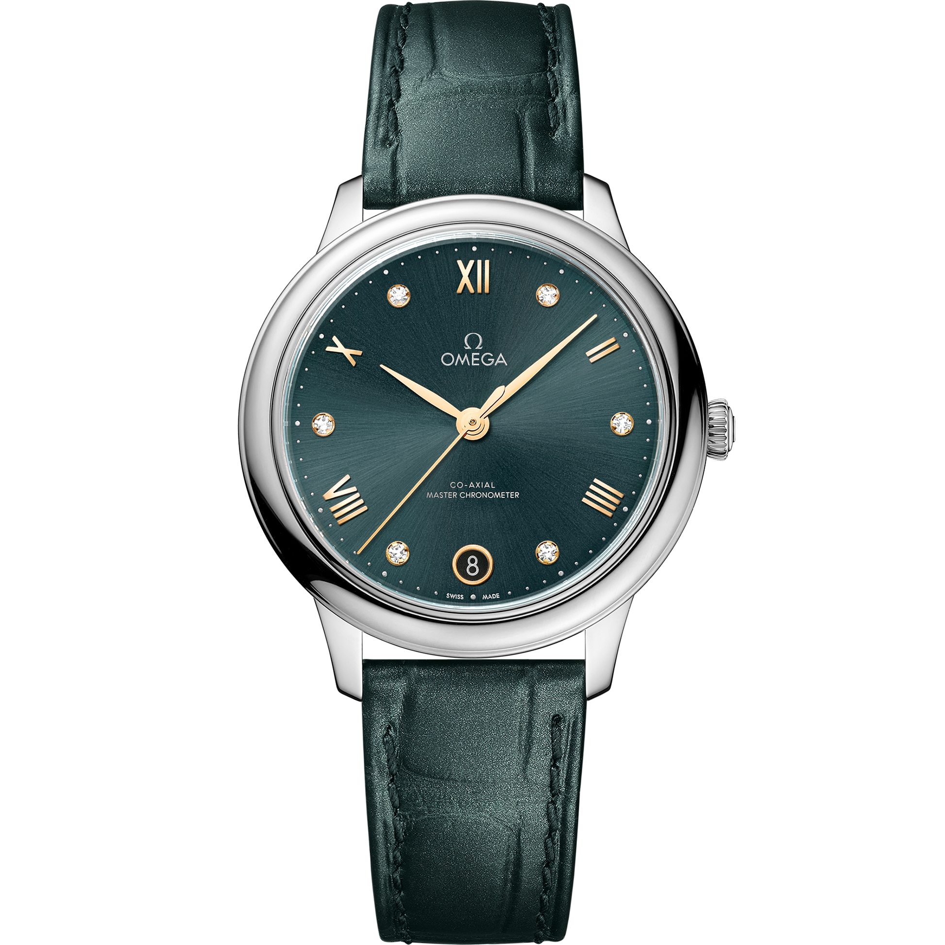 De Ville Prestige 34 mm, steel on leather strap - 434.13.34.20.60.001