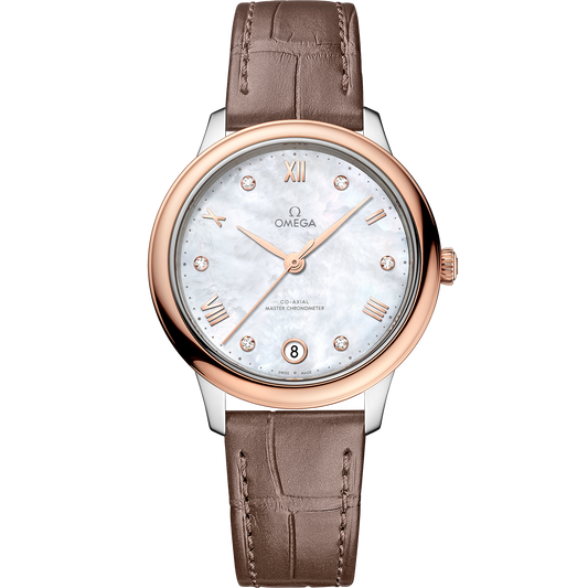De Ville Prestige 34 mm, steel - Sedna™ gold on leather strap - 434.23.34.20.55.001