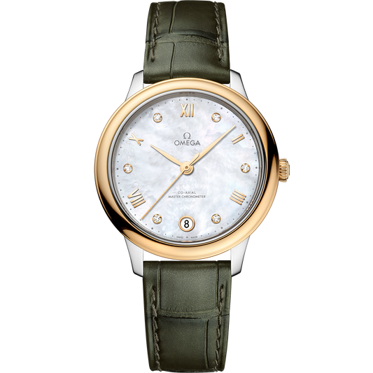 De Ville Prestige 34 mm, steel - yellow gold on leather strap - 434.23.34.20.55.002