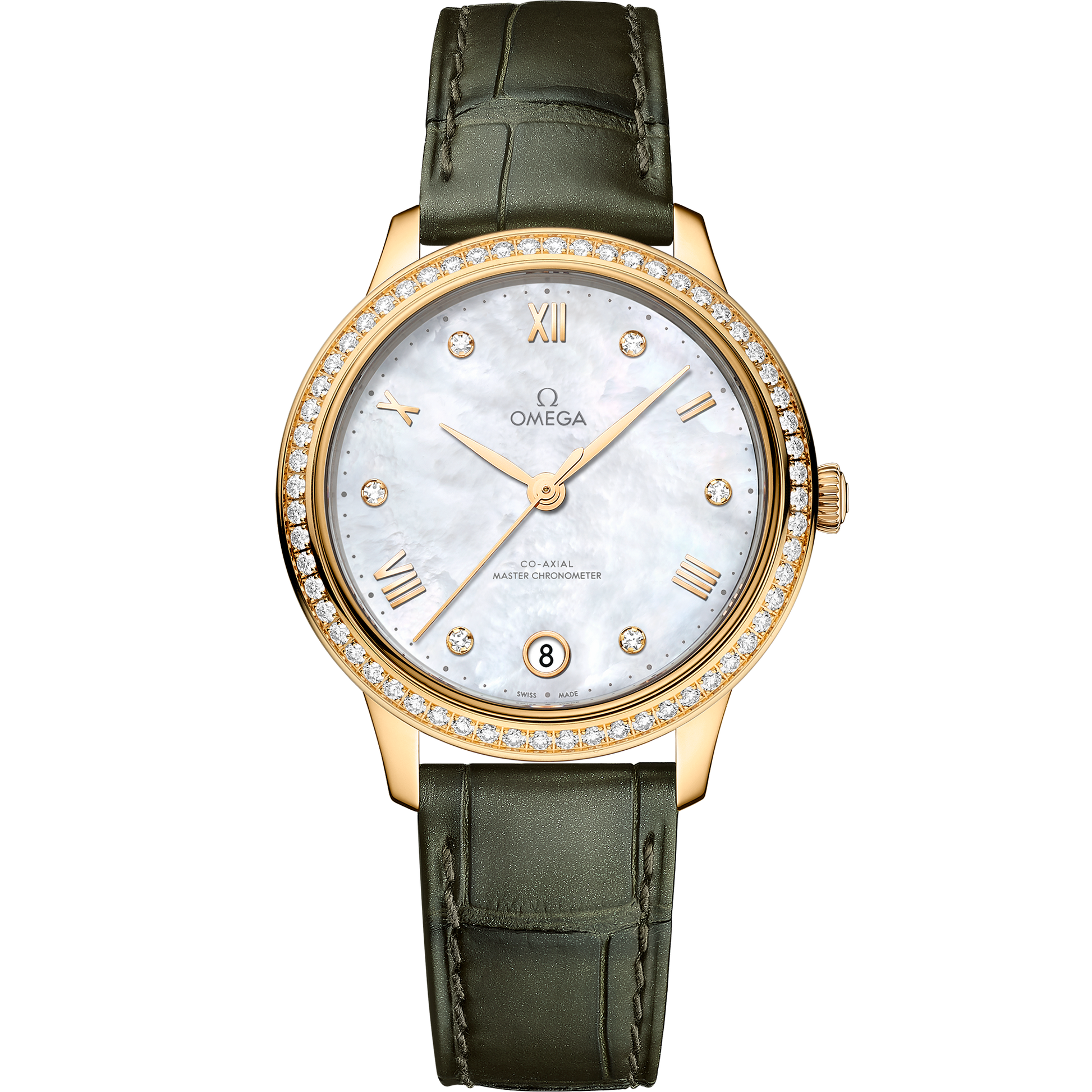De Ville Prestige 34 mm, yellow gold on leather strap - 434.58.34.20.55.002