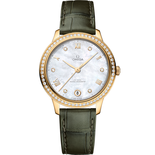 De Ville Prestige 34 mm, yellow gold on leather strap - 434.58.34.20.55.002