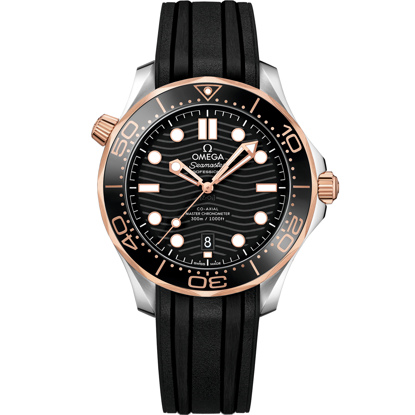 Seamaster Diver 300M 42 mm, steel - Sedna™ gold on rubber strap - 210.22.42.20.01.002