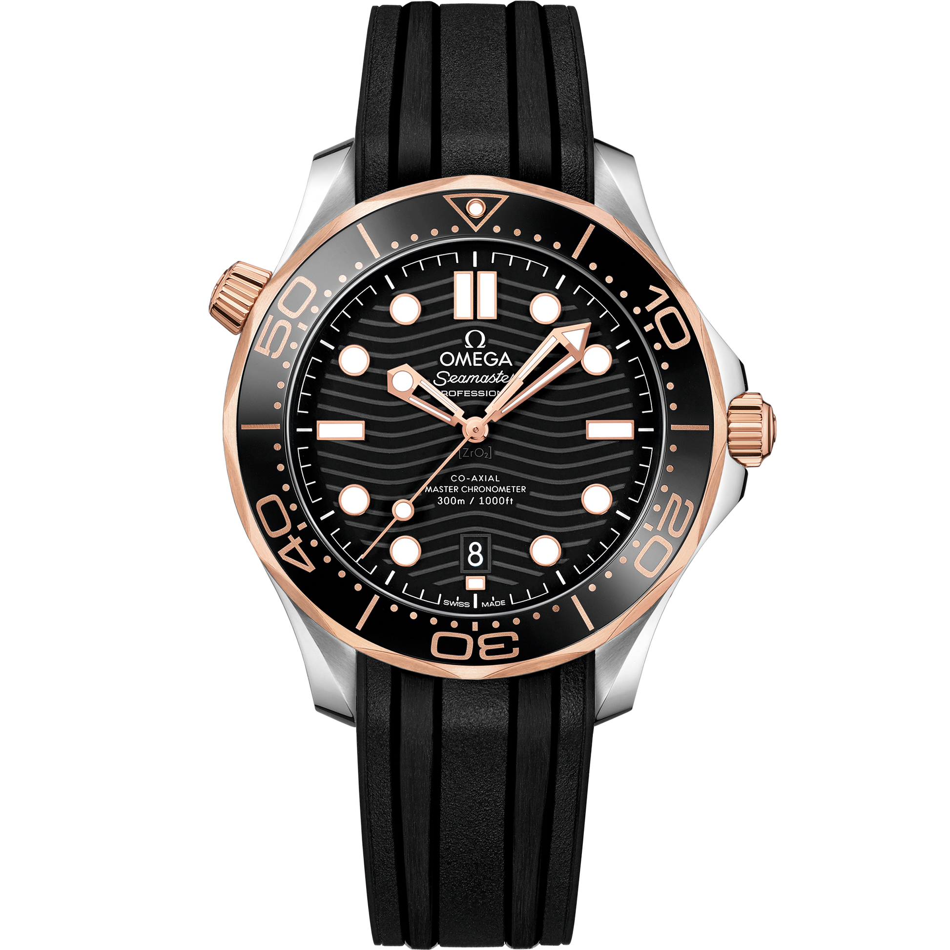 Seamaster Diver 300M 42 mm, steel - Sedna™ gold on rubber strap - 210.22.42.20.01.002