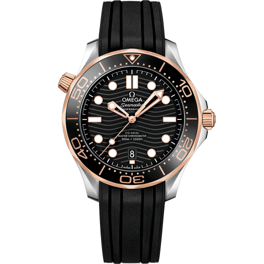 Seamaster Diver 300M 42 mm, steel - Sedna™ gold on rubber strap - 210.22.42.20.01.002