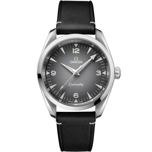Seamaster Railmaster 38 mm, steel on leather strap - 235.12.38.20.06.001