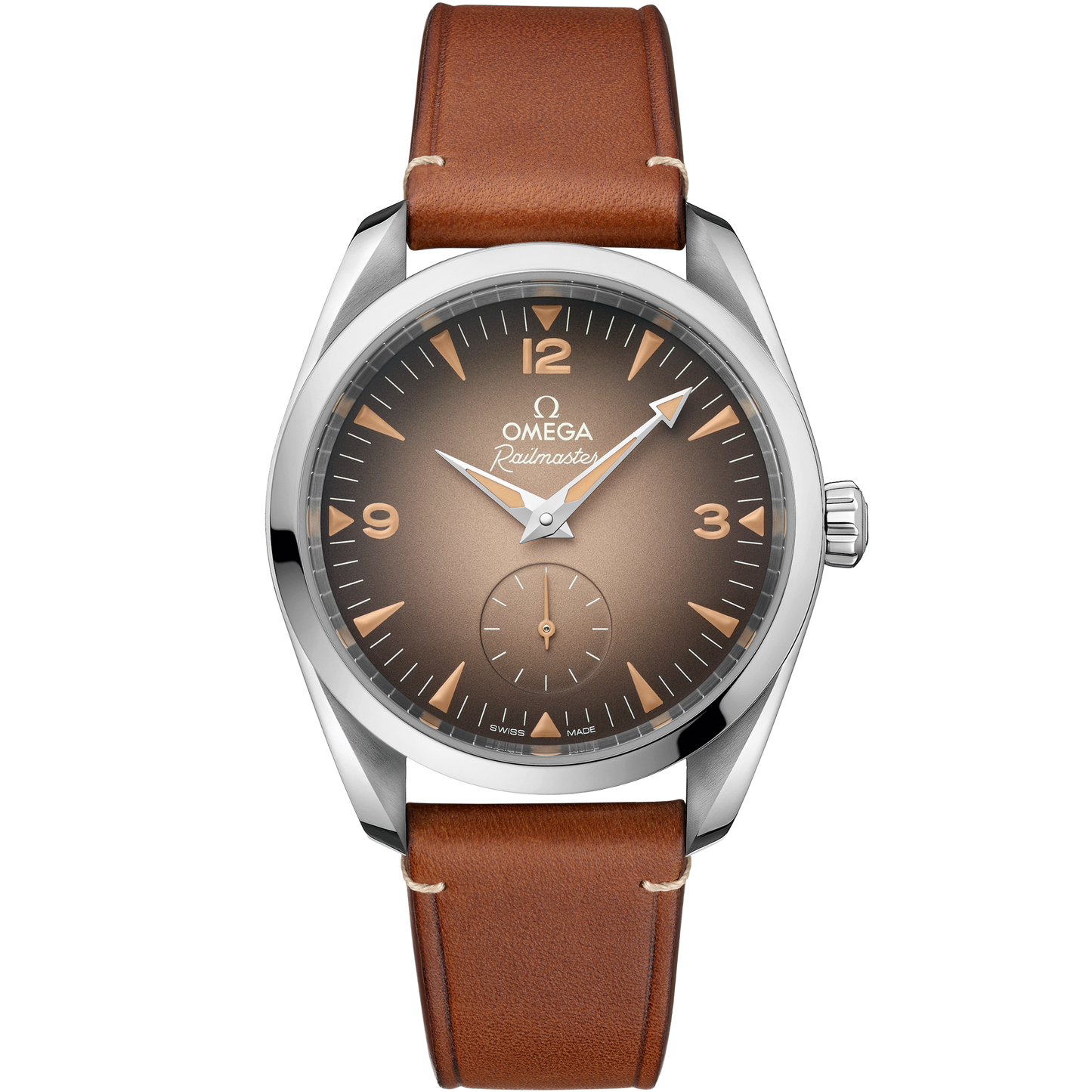 Seamaster Railmaster 38 mm, steel on leather strap - 235.12.38.20.13.001