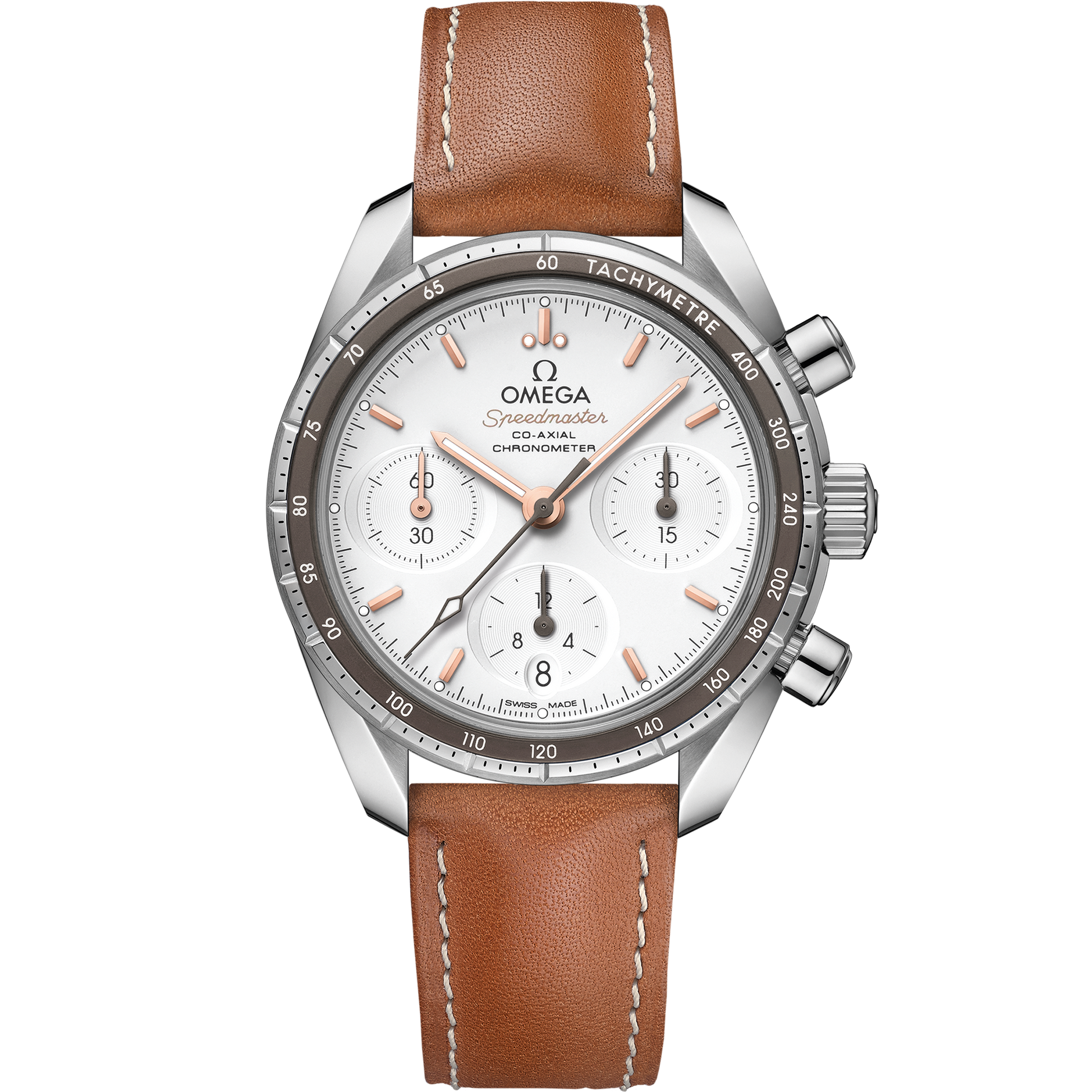Speedmaster 38 mm, steel on leather strap - 324.32.38.50.02.001