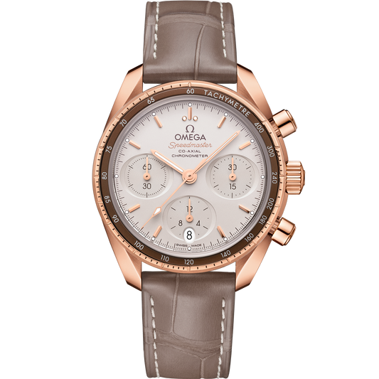 Speedmaster 38 mm, Sedna™ gold on leather strap - 324.63.38.50.02.003