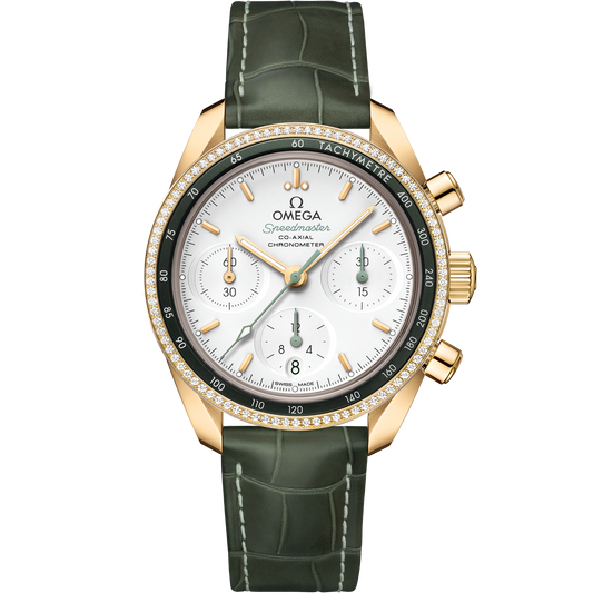 Speedmaster 38 mm, yellow gold on leather strap - 324.68.38.50.02.004