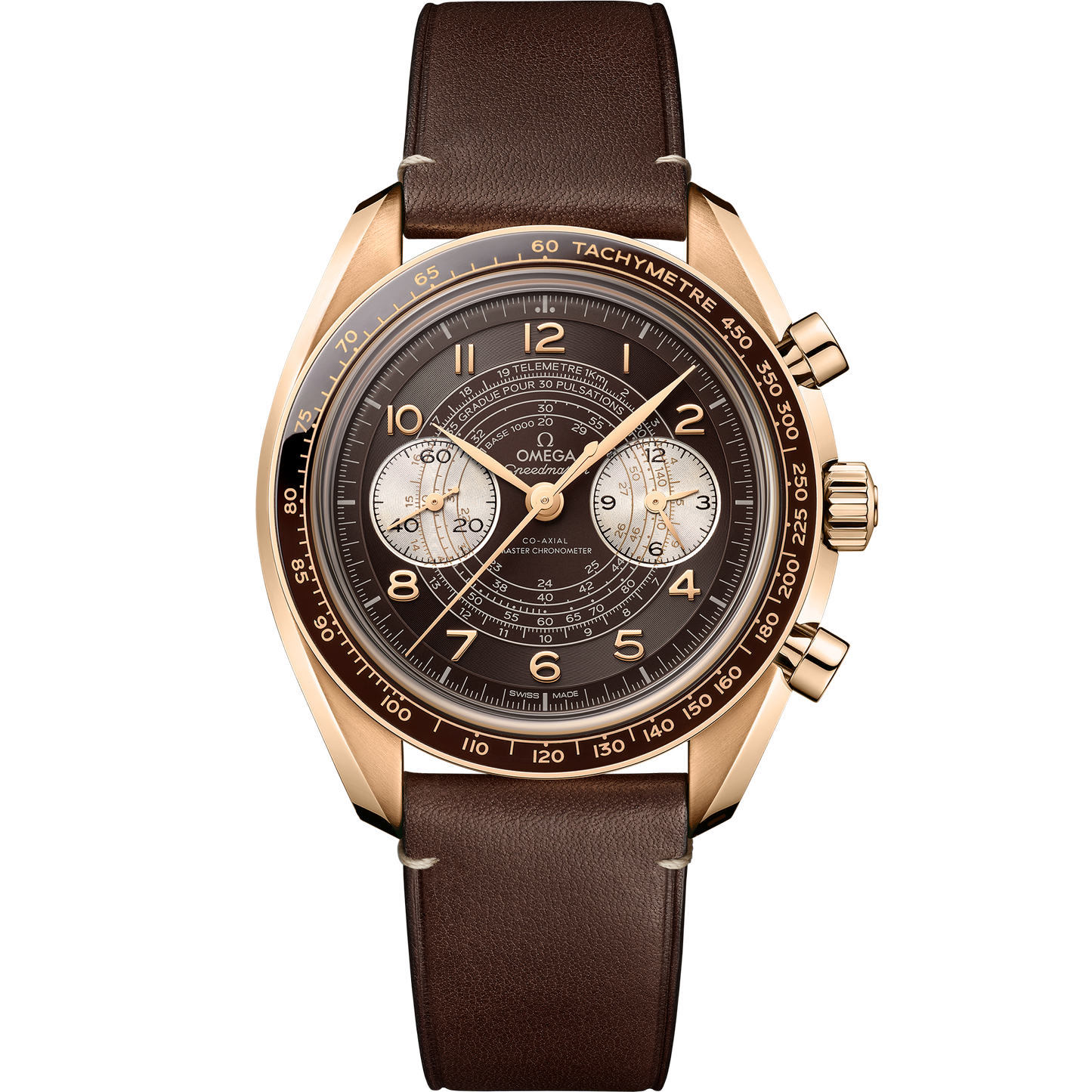 Speedmaster Chronoscope 43 mm, Bronze gold on leather strap - 329.92.43.51.10.001