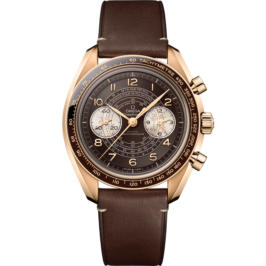 Speedmaster Chronoscope 43 mm, Bronze gold on leather strap - 329.92.43.51.10.001