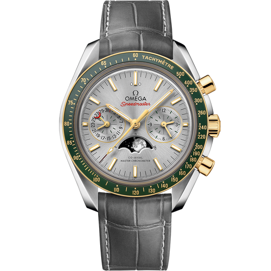Speedmaster Moonphase 44.25 mm, steel - yellow gold on leather strap - 304.23.44.52.06.001