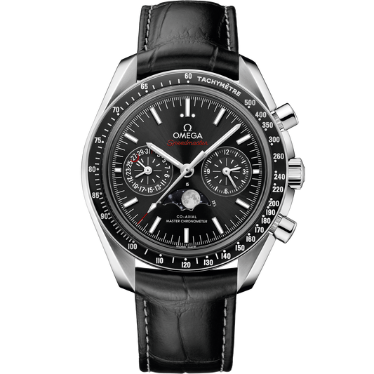 Speedmaster Moonphase 44.25 mm, steel on leather strap - 304.33.44.52.01.001