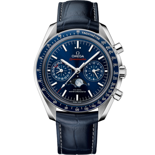 Speedmaster Moonphase 44.25 mm, steel on leather strap - 304.33.44.52.03.001