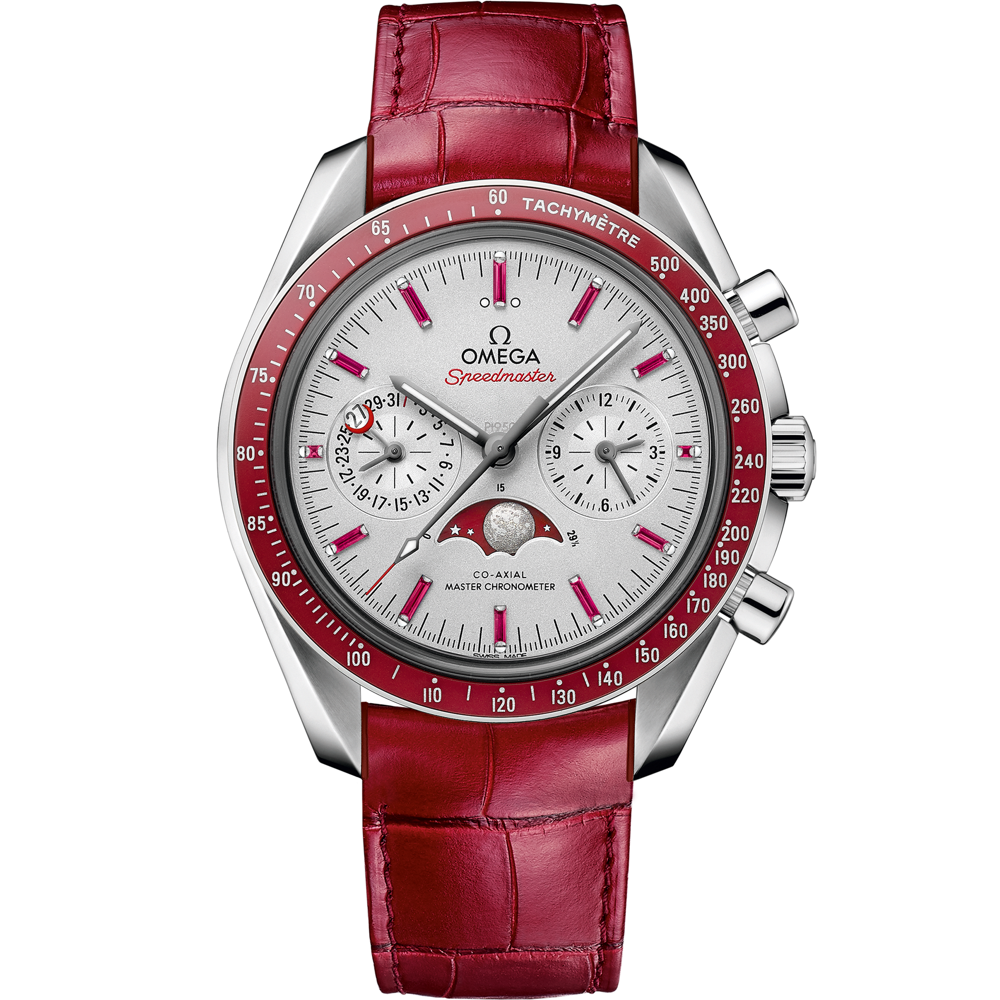 Speedmaster Moonphase 44.25 mm, platinum on leather strap - 304.93.44.52.99.002