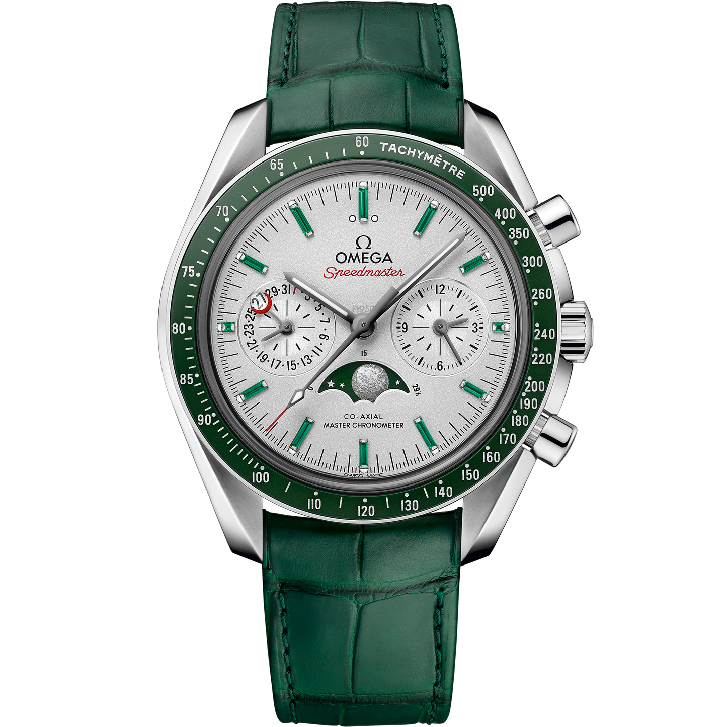 Speedmaster Moonphase 44.25 mm, platinum on leather strap - 304.93.44.52.99.003