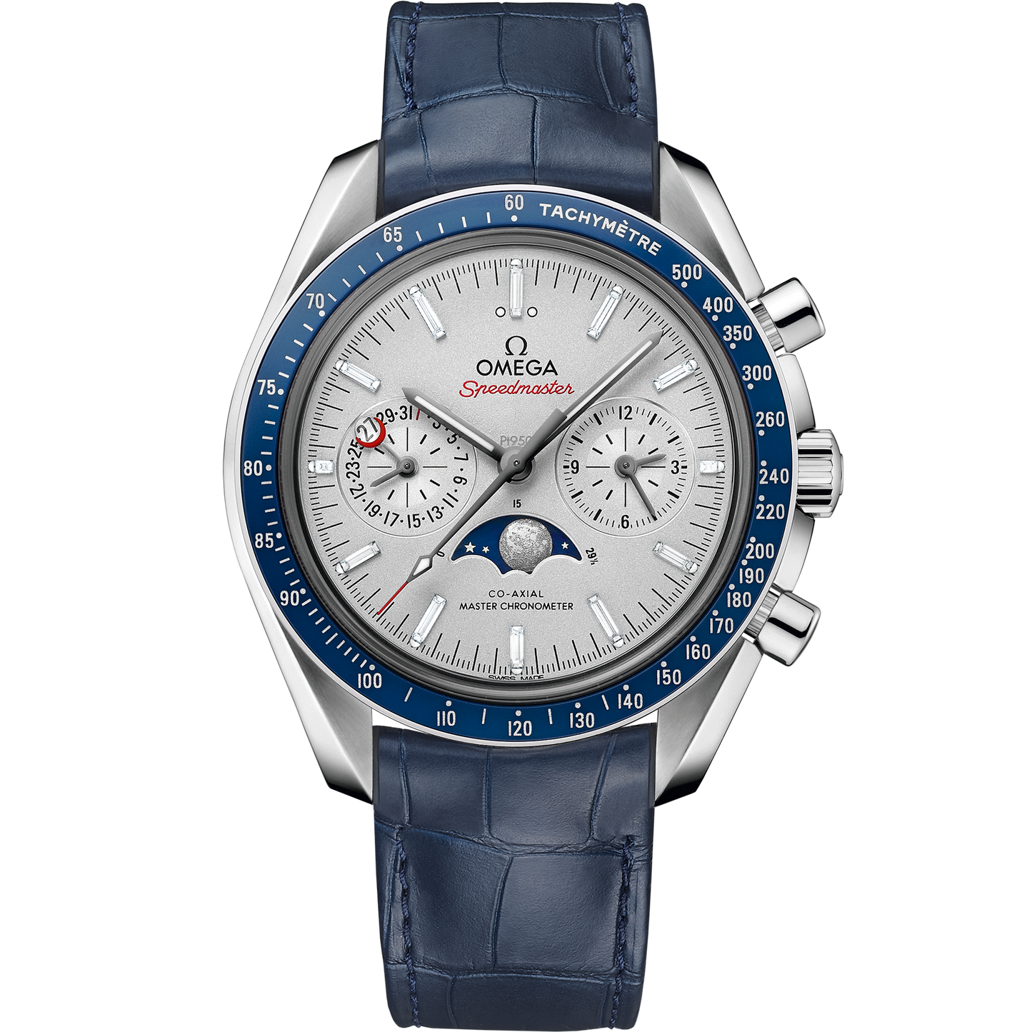 Speedmaster Moonphase 44.25 mm, platinum on leather strap - 304.93.44.52.99.004