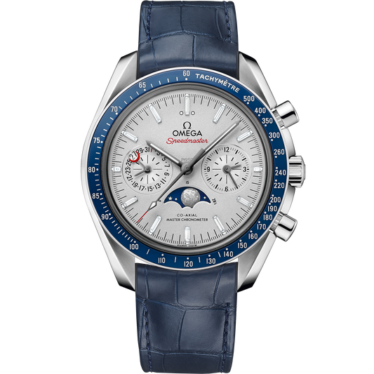 Speedmaster Moonphase 44.25 mm, platinum on leather strap - 304.93.44.52.99.004
