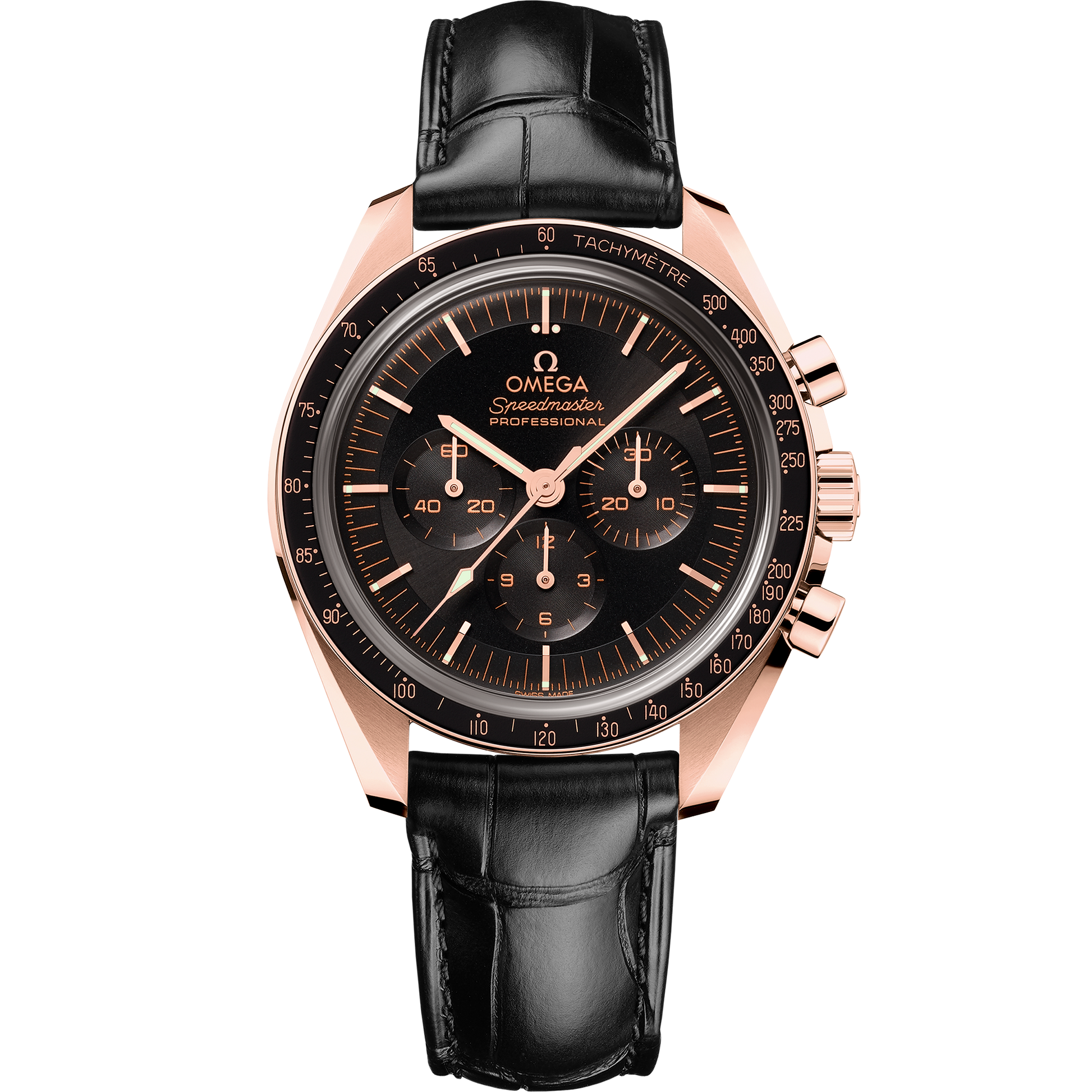 Speedmaster Moonwatch Professional 42 mm, Sedna™ gold on leather strap - 310.63.42.50.01.001