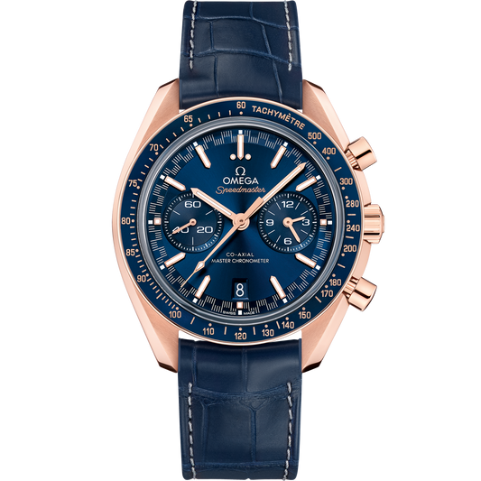 Speedmaster Racing 44.25 mm, Sedna™ gold on leather strap - 329.53.44.51.03.001