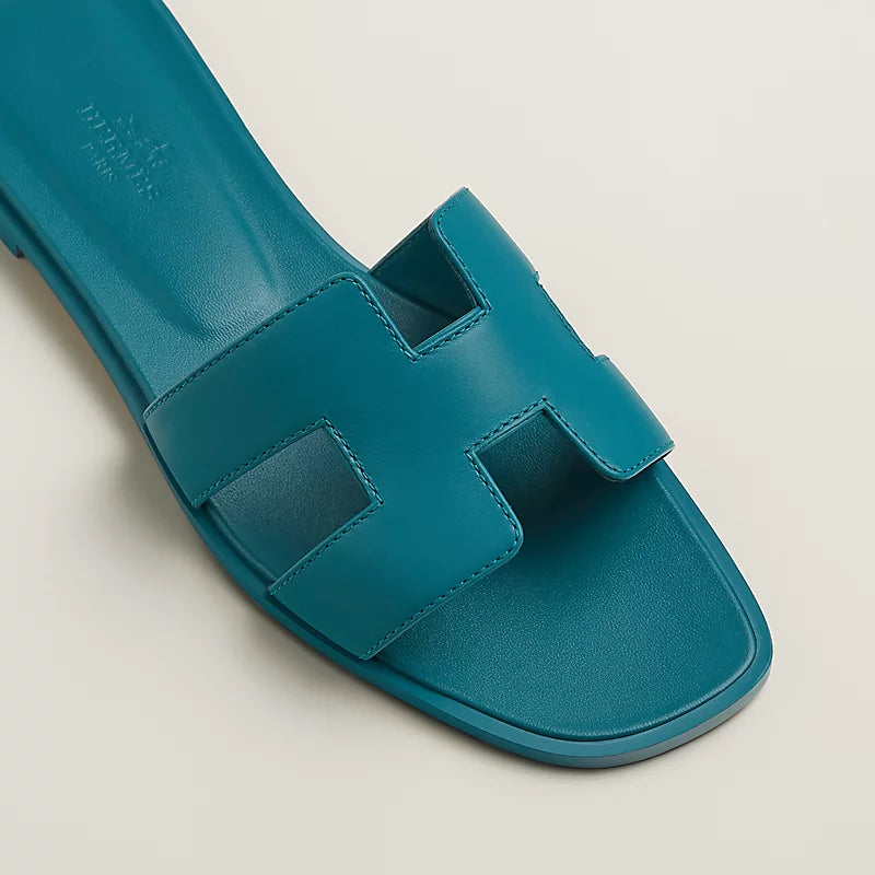 Hermès Oran Sandals – Iroise Blue Calfskin Signature - Zeuskicks