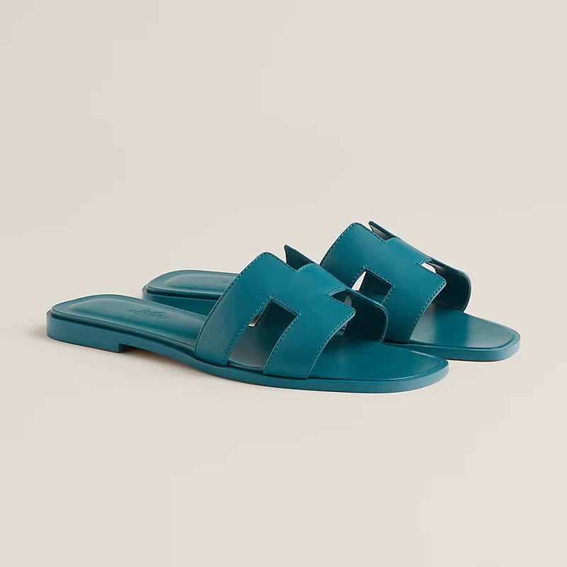 Hermès Oran Sandals – Iroise Blue Calfskin Signature - Zeuskicks