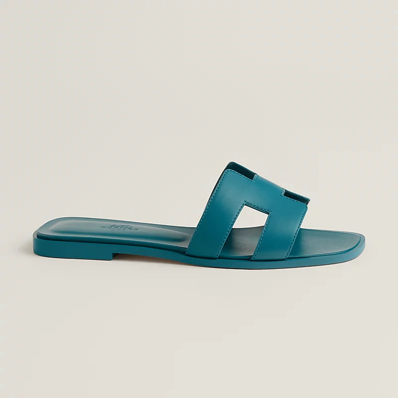 Hermès Oran Sandals – Iroise Blue Calfskin Signature - Zeuskicks