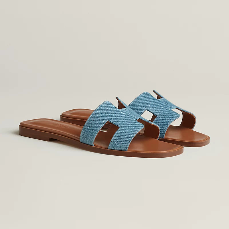 Hermes Oran Sandals – Denim & Natural Leather - Zeuskicks
