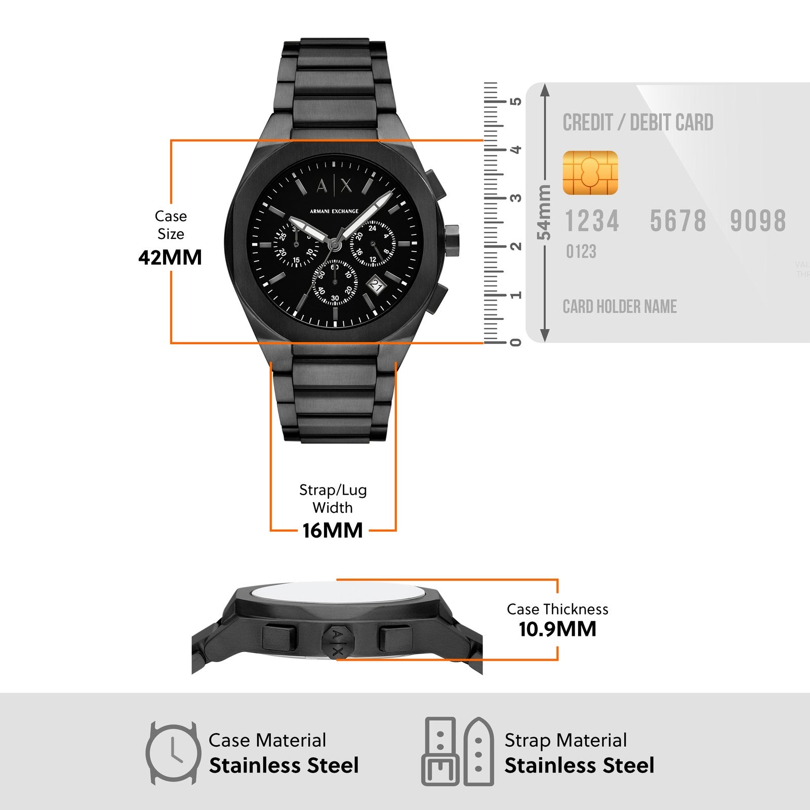 Armani Exchange AX4183I Men's chronograph watch with black dial