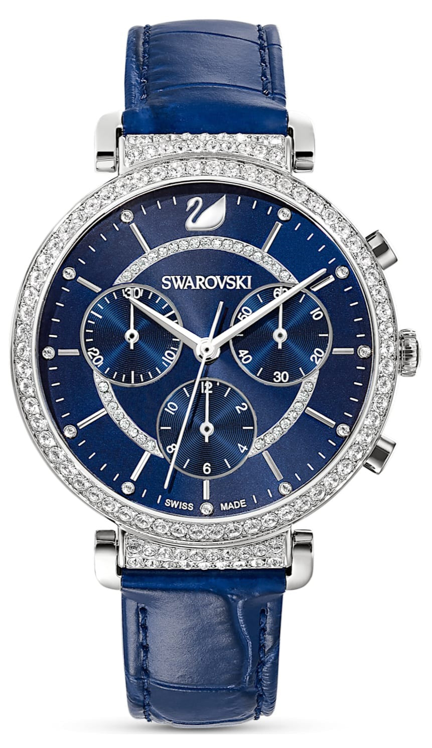 Swarovski Passage Chrono watch, Swiss Made, Leather strap, Blue, Crystals — product photo (5580342)