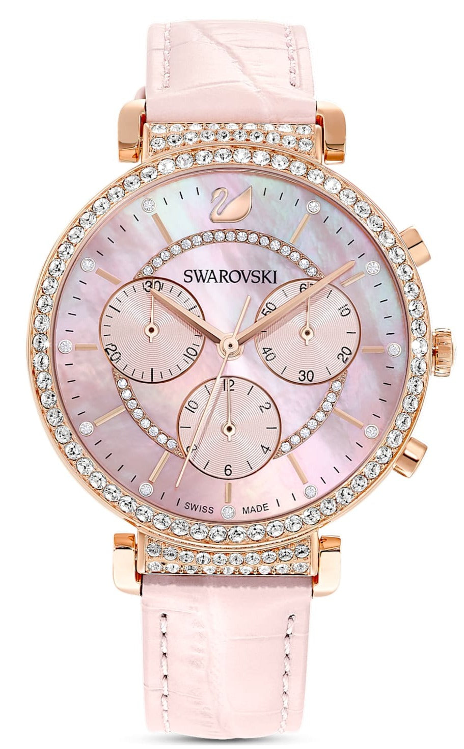 Swarovski Passage Chrono watch, Swiss Made, Leather strap, Pink, Crystals — product photo (5580352)
