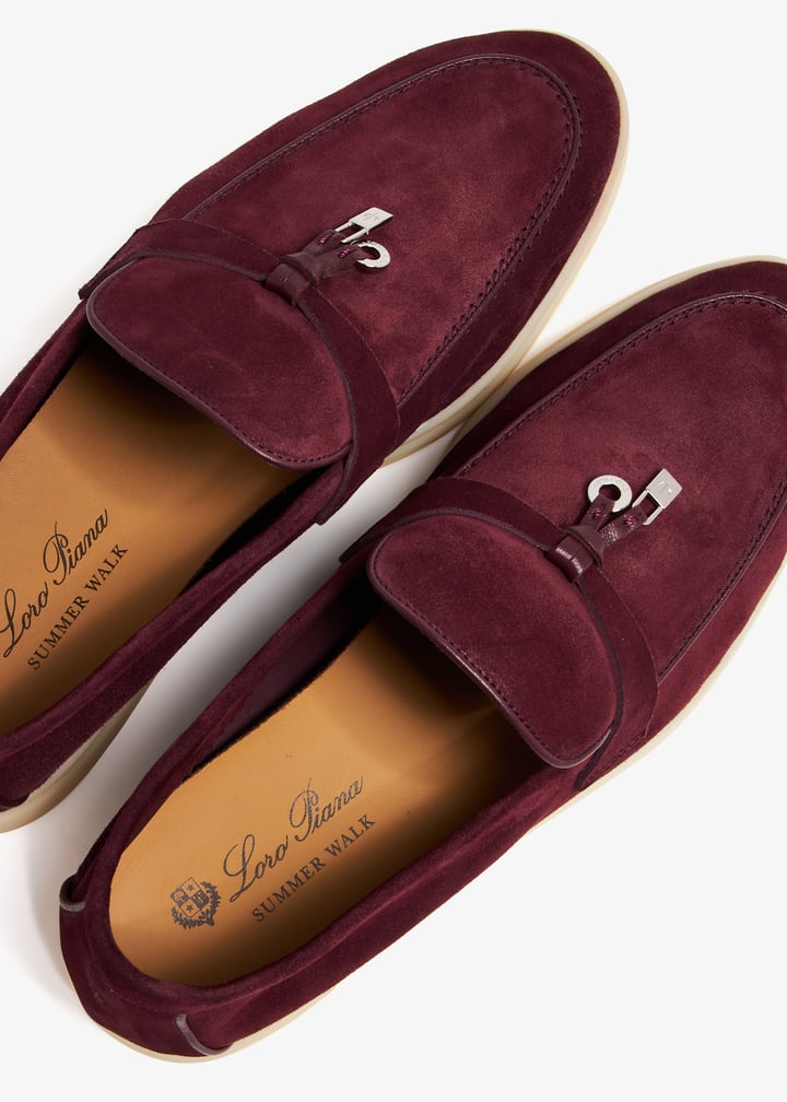Loro Piana Summer Charms Walk Loafers – Burgundy Suede Edition