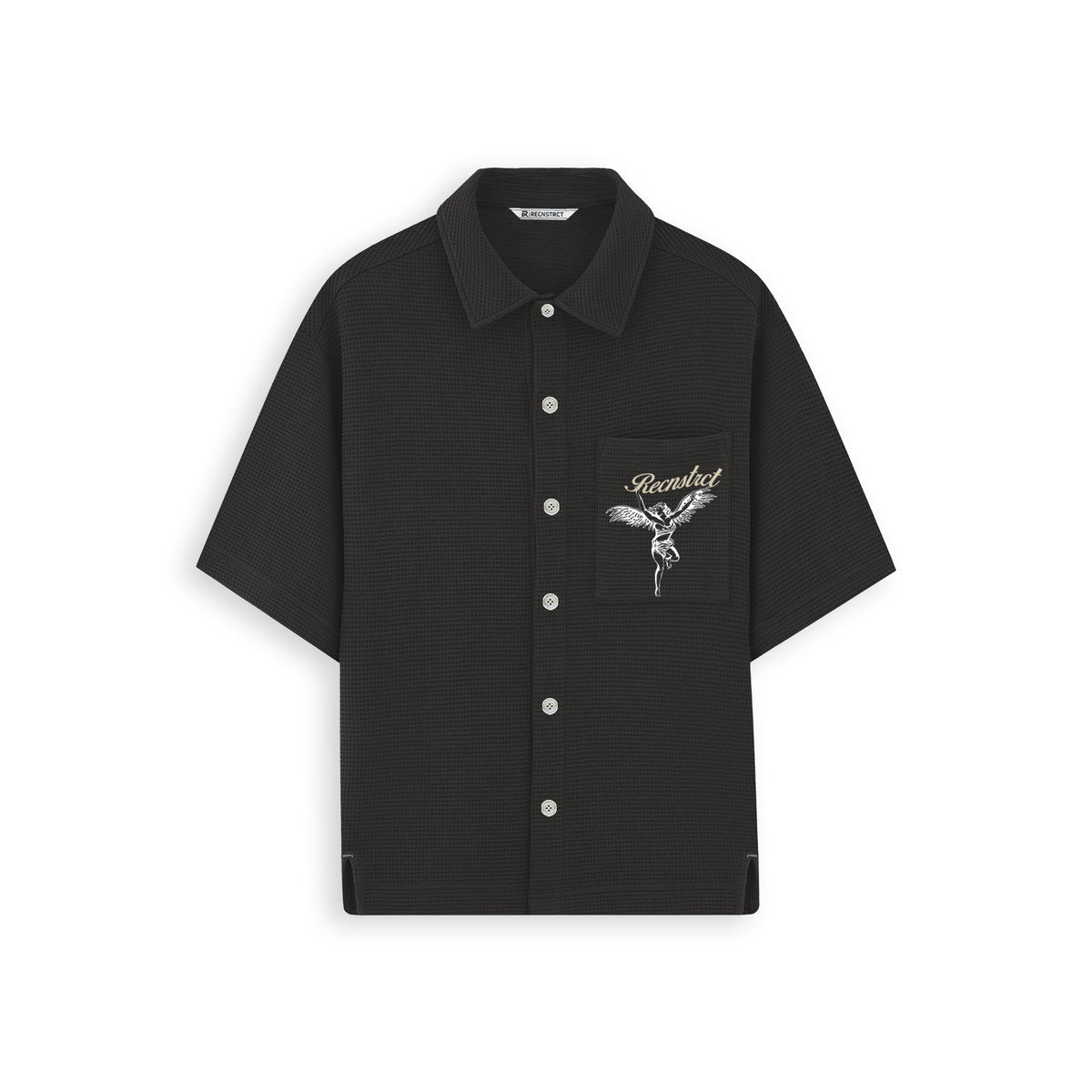 Waffle-Knit Textured shirt - Black by RECNSTRCT