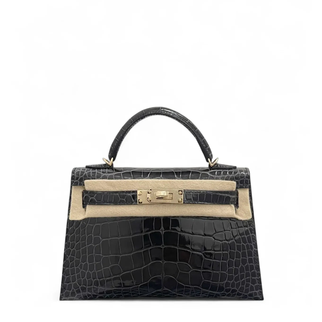 Hermès Mini Kelly II – Graphite Shiny Alligator with Light Gold Hardware
