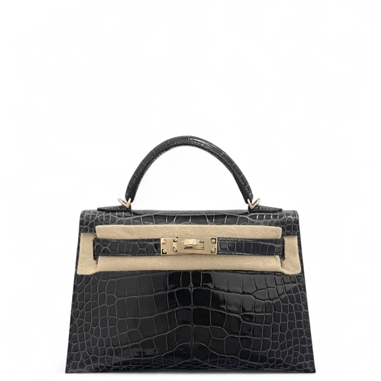 Hermès Mini Kelly II – Graphite Shiny Alligator with Light Gold Hardware