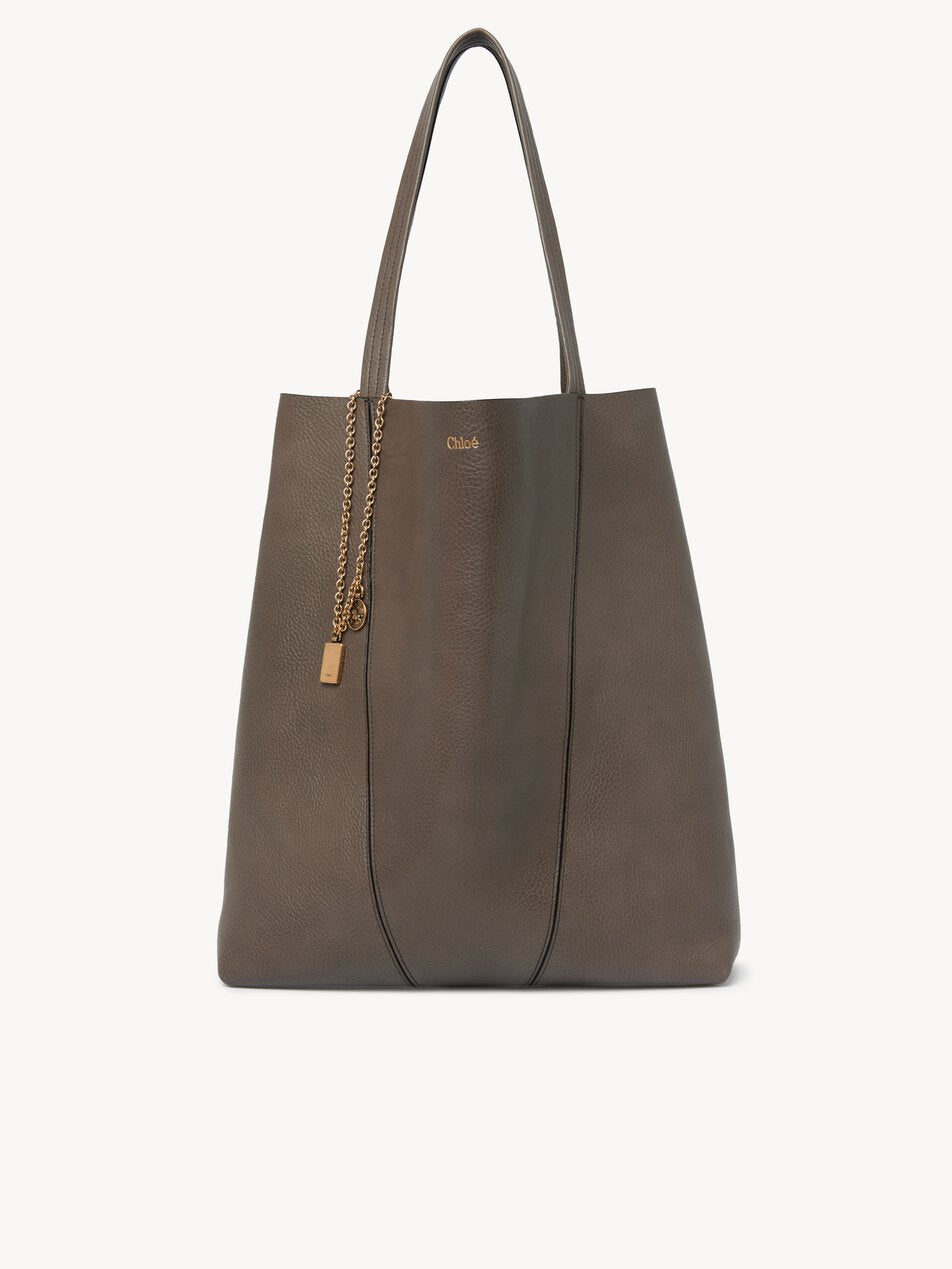 CHLOE Large Chloé Spin tote bag in grained leather Flannel Grey by CHLOE