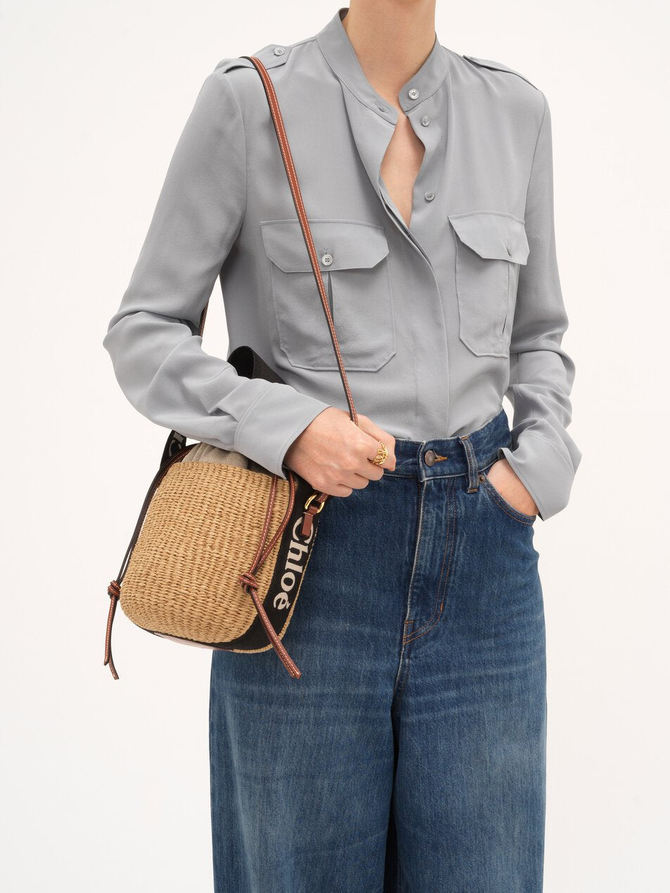 CHLOE Small Woody basket in natural fibers Black / Beige by CHLOE